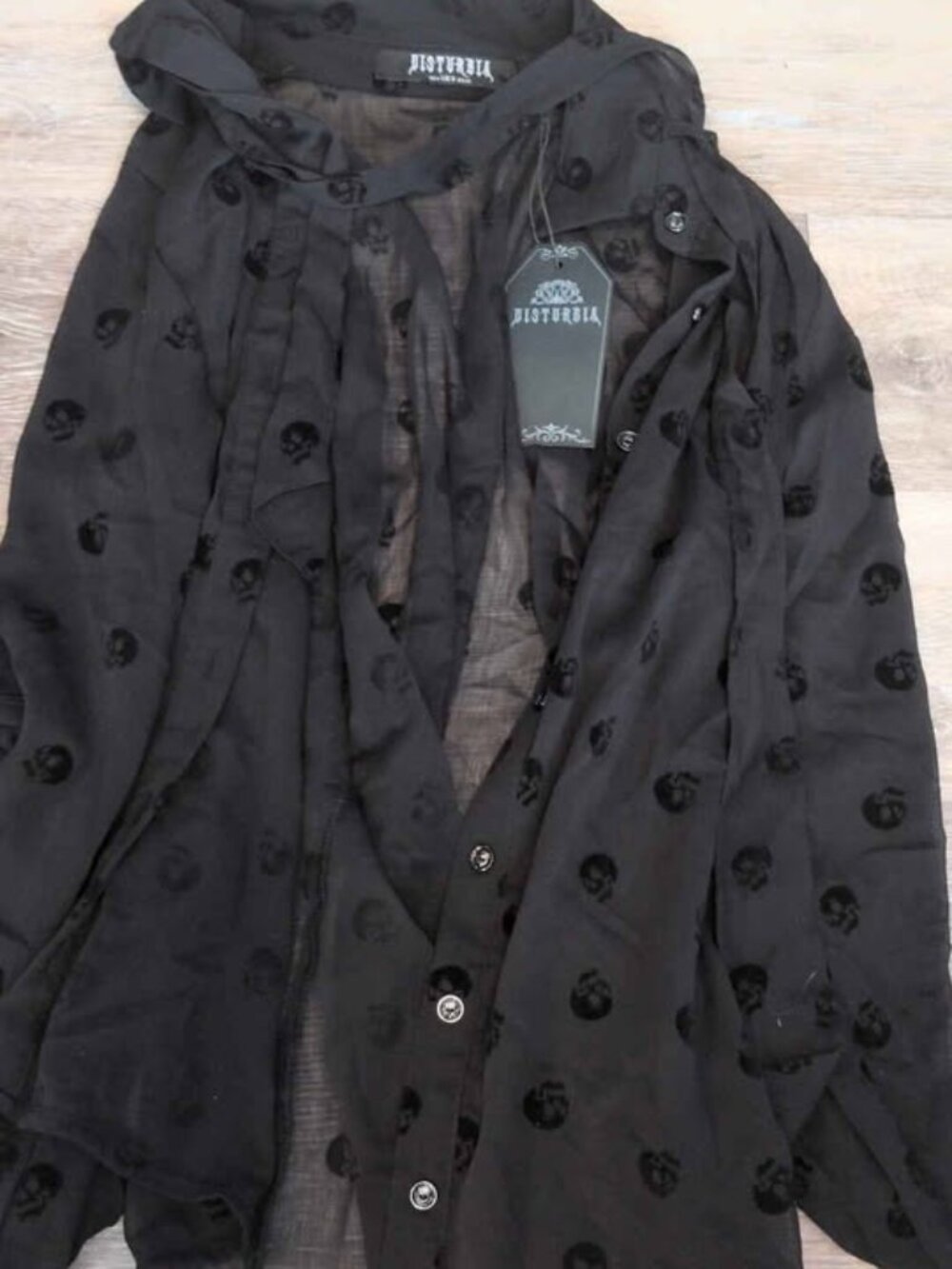 Disturbia Bones Flocked Chiffon Button Up Blouse size 4 new